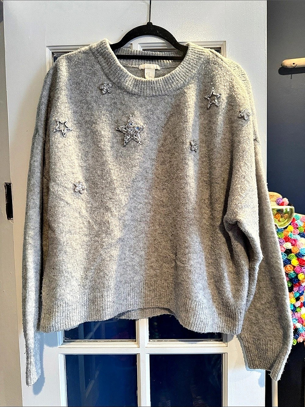 H&M Gray Star Embellished Crewneck